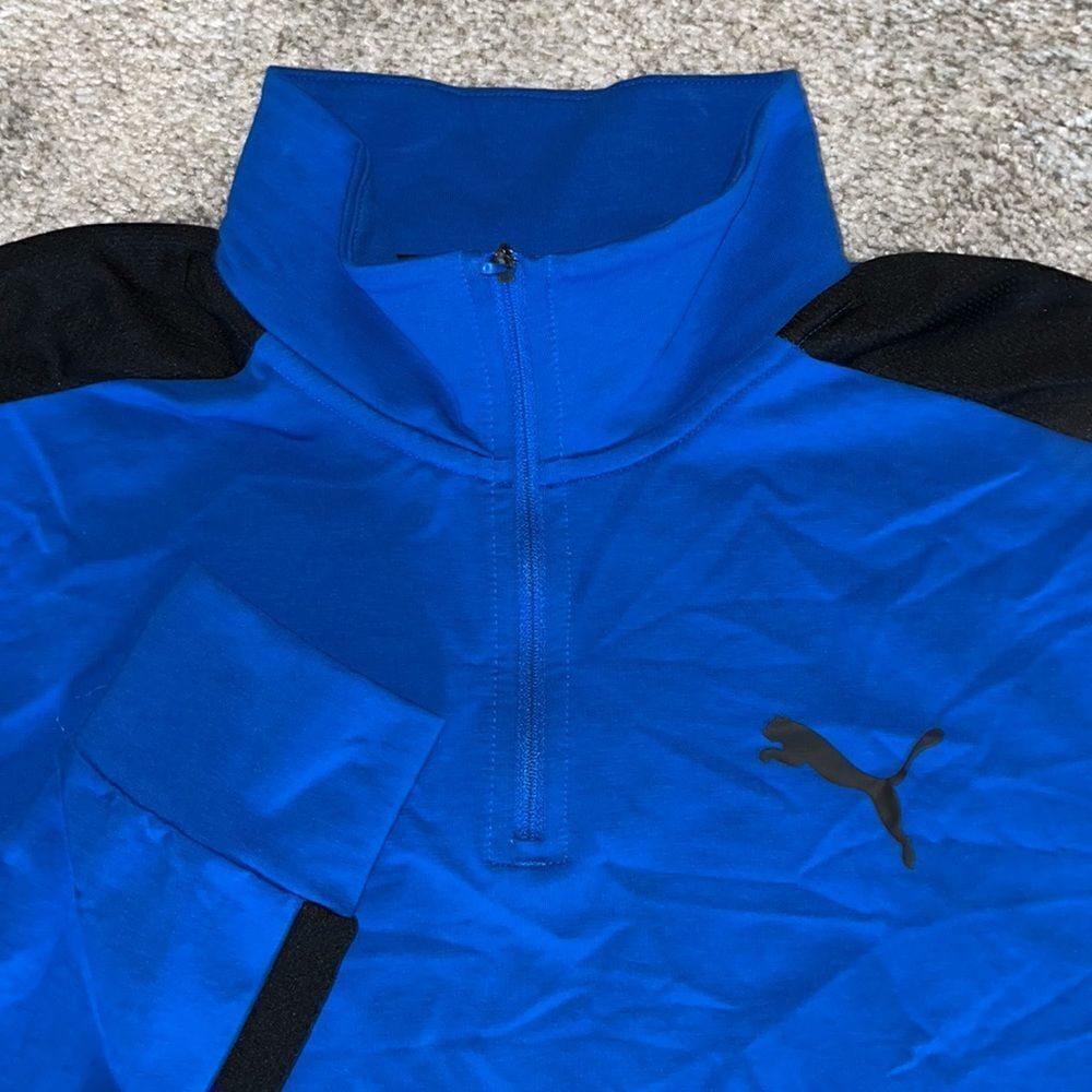 Blue T neck 1/4 zip LS Puma Rickie Fowler Polo Golf Shirt sweater L poly blend